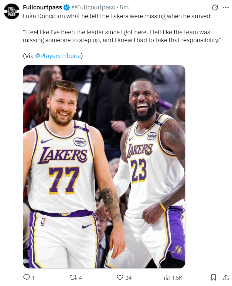 Góc Nhìn Net88: Đứng ra gánh Lakers? Một câu của Doncic gây bão: nhiều lần